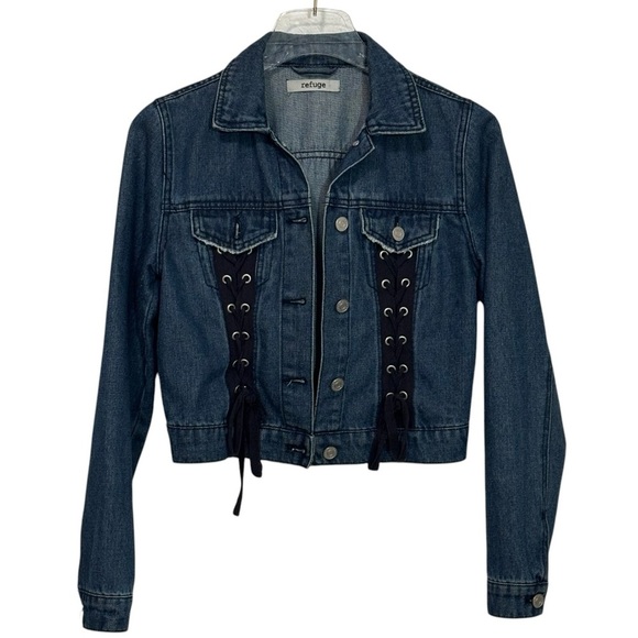 REFUGE - SIZE XS (OVERSIZED) - DARK WASH DENIM WITH LACE-UP FRONT BLACK PANEL - Picture 3 of 10